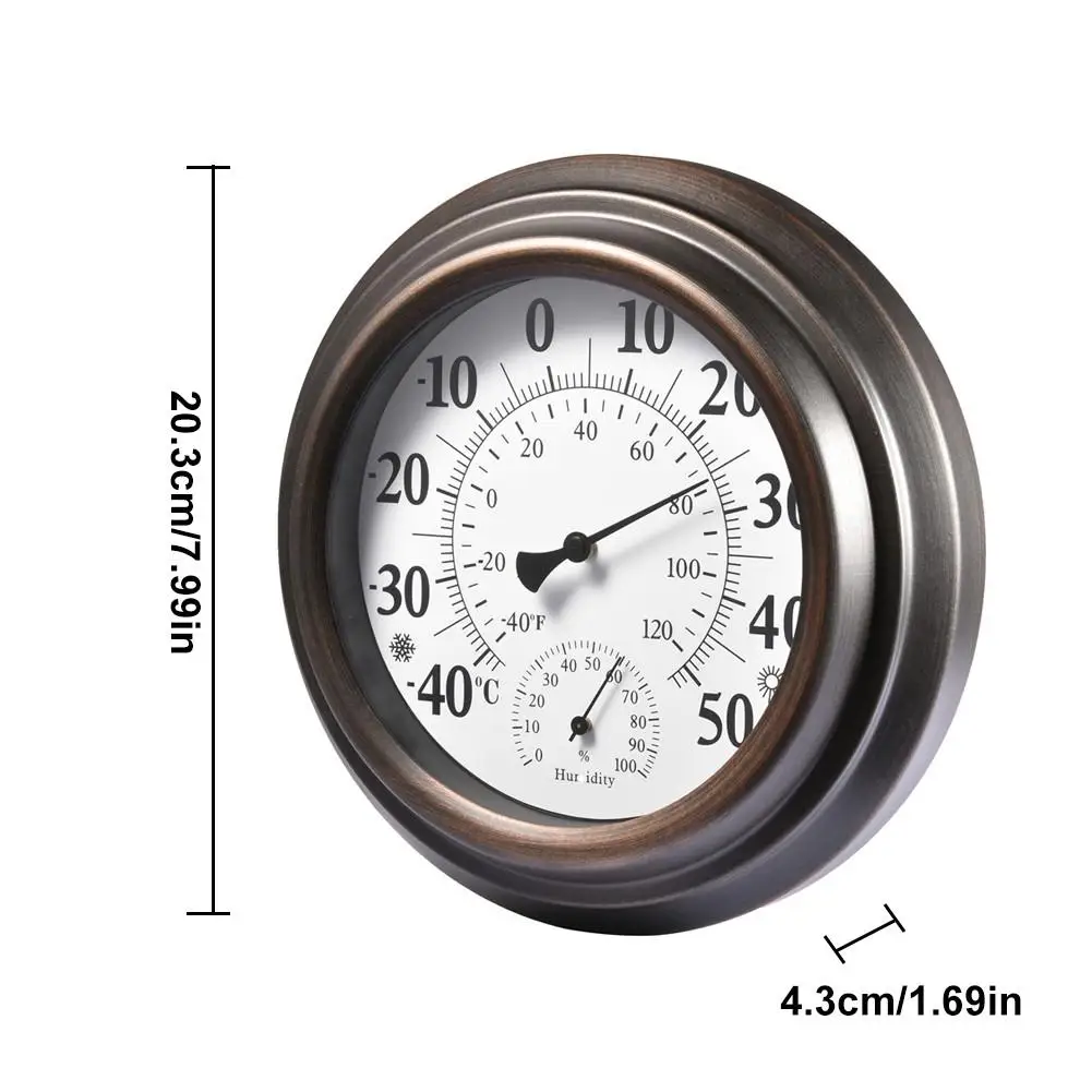 20CM Indoor Outdoor Thermometer Hygrometer Antique Painted Iron Shell Temperature And Humidity Measuring Instrument US/EU Dial