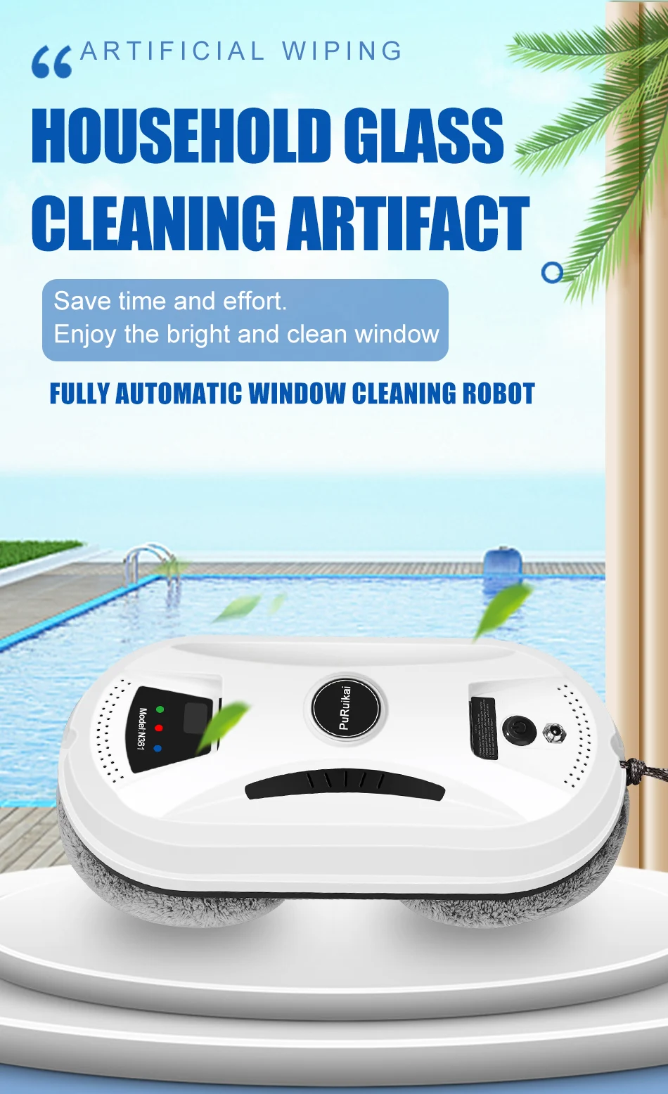 Robot Nettoyeur De Vitres Pour La Maison, Aspirateur Électrique Intelligent Avec Télécommande Et Essuie-Glace