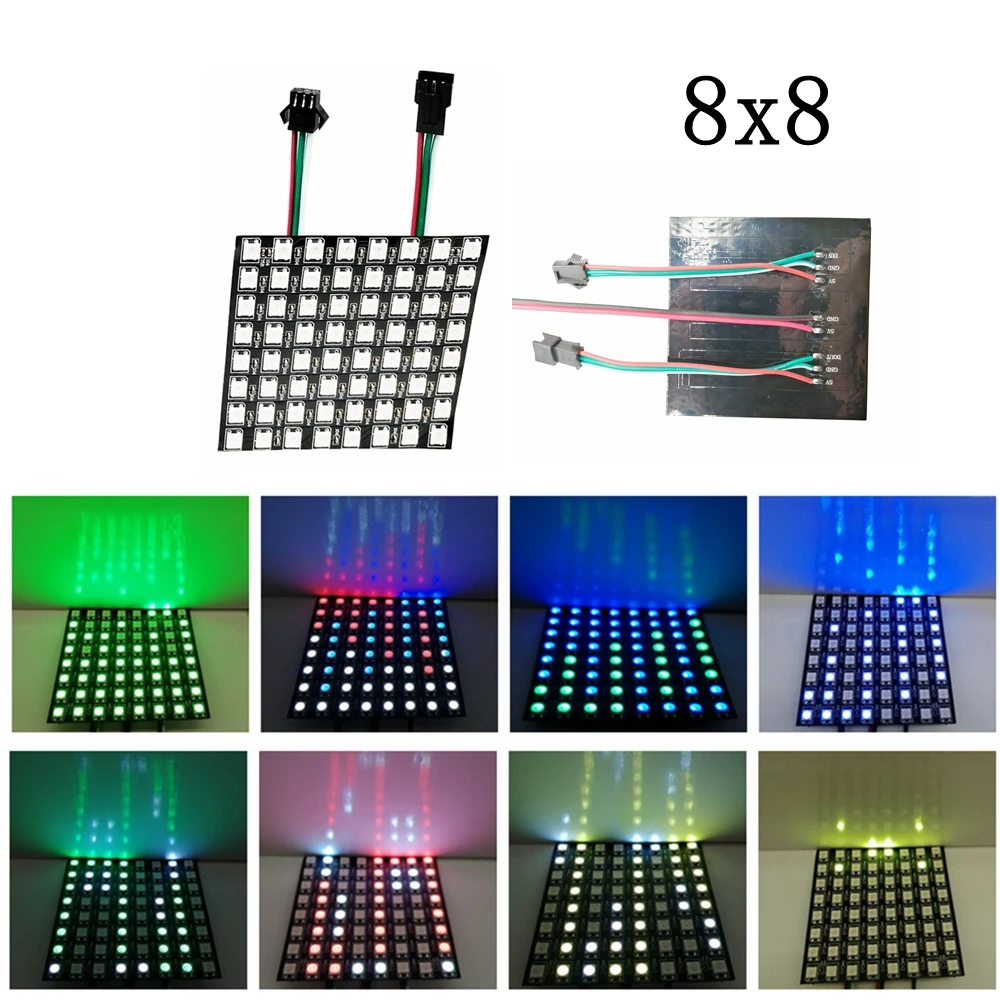 1/2PCS WS2812B 8X8 8x32 16x16 Pixel Panel Flexible Matrix Screen WS2812 IC RGB 5050 SMD Led Module Individually Addressable DC5V