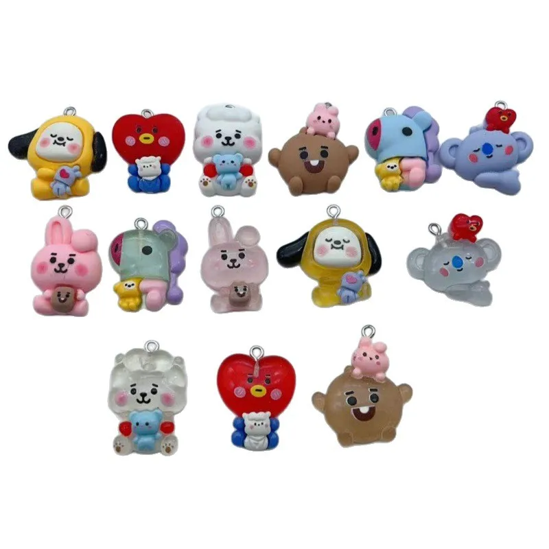 BT21 colorful cartoon resin transparent dog and koala bunny bag keychain DIY handmade accessories