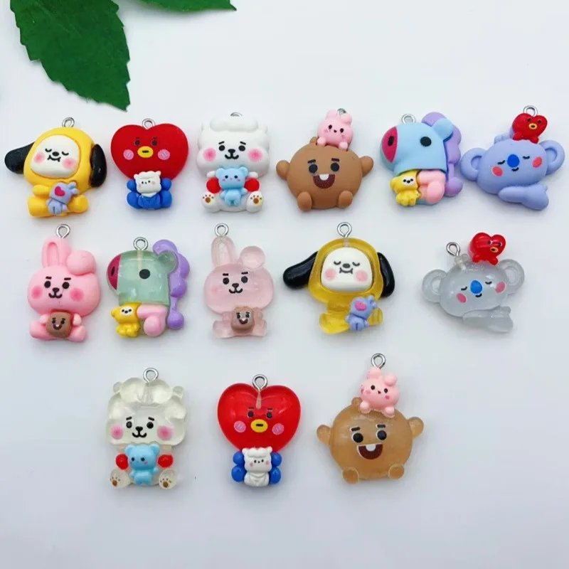 BT21 colorful cartoon resin transparent dog and koala bunny bag keychain DIY handmade accessories
