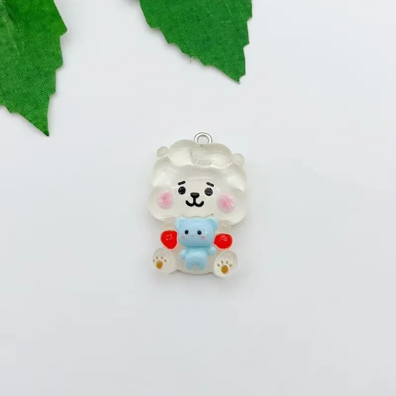 BT21 colorful cartoon resin transparent dog and koala bunny bag keychain DIY handmade accessories
