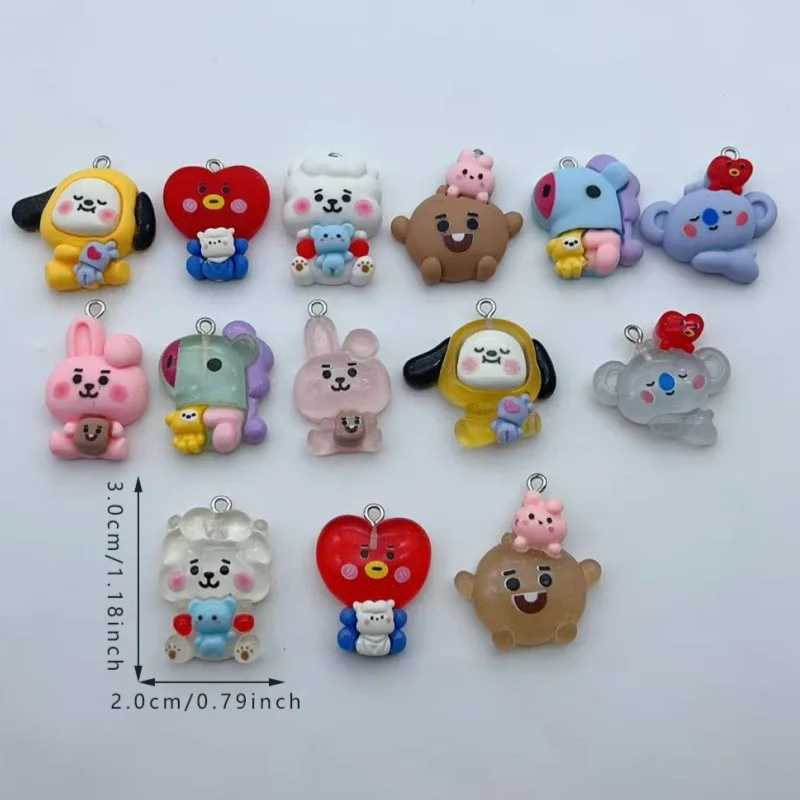 BT21 colorful cartoon resin transparent dog and koala bunny bag keychain DIY handmade accessories