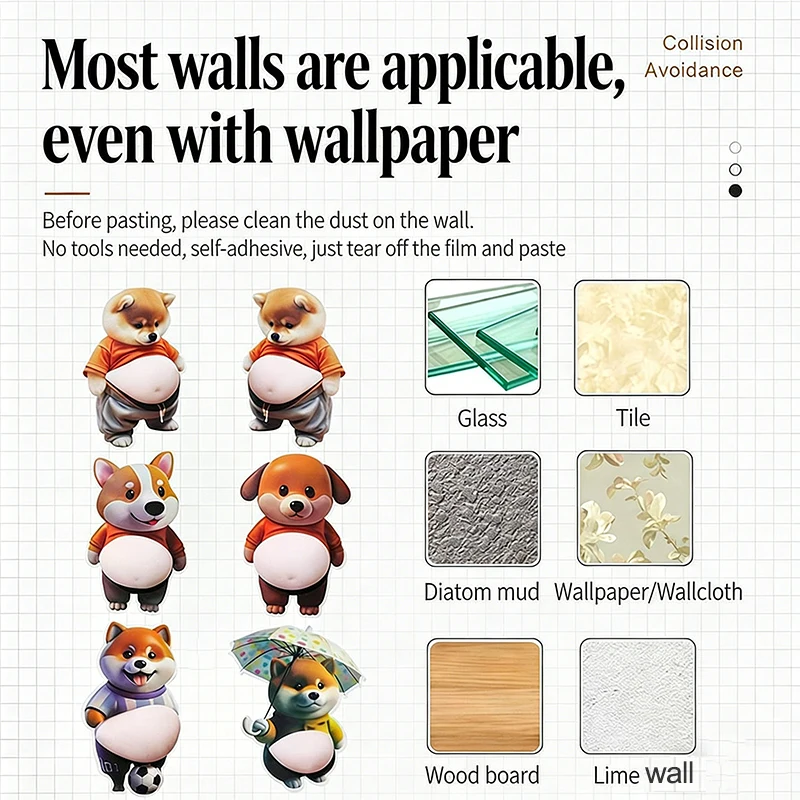 Cute Shiba Inu Silicone Belly Door Stopper,Self-Adhesive Sticker Door Stop ,Anti-Collision Stickers For Home Car Door Protector
