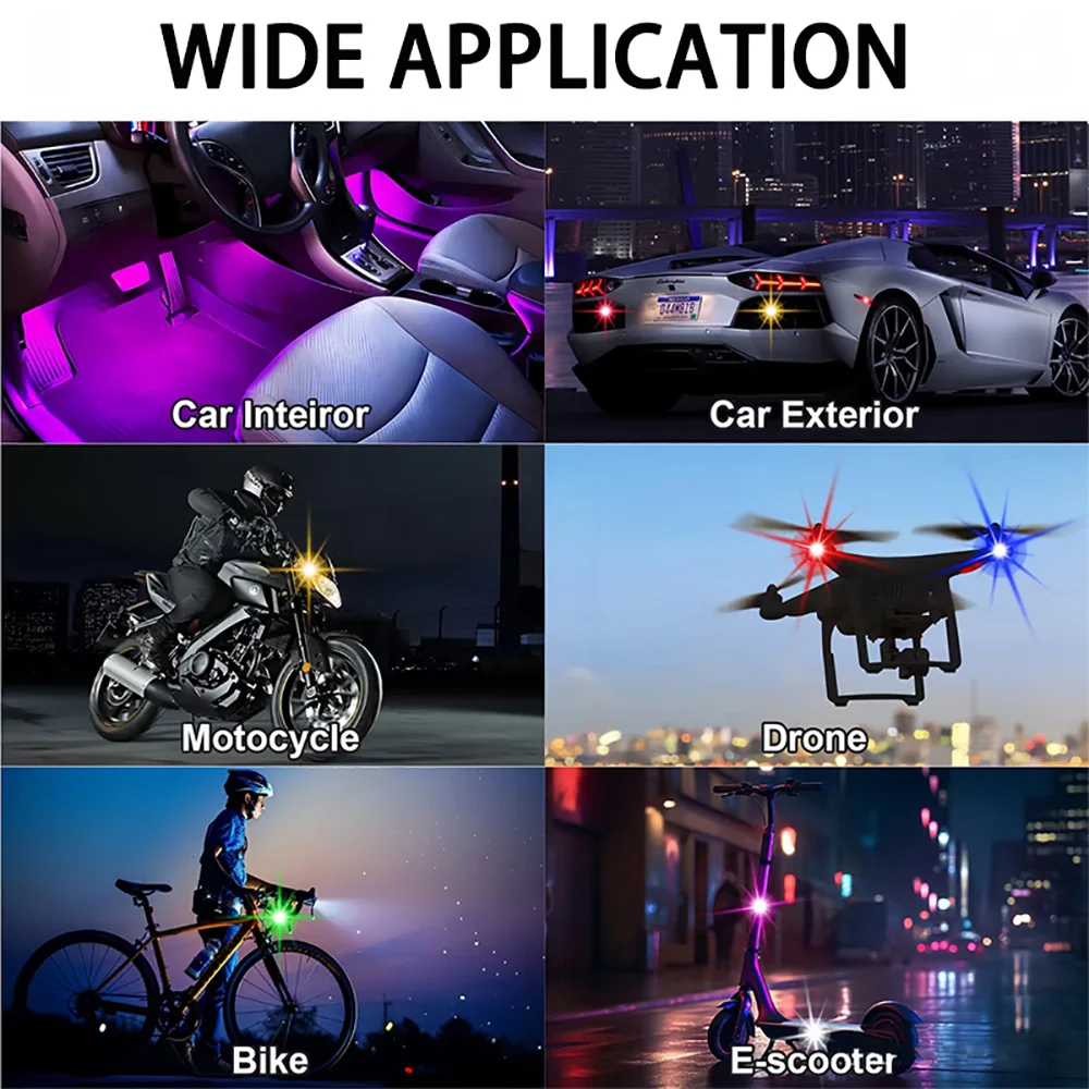 Car LED Decor Lights, Atmosphere Lamp Wireless/ Remote | Multi-Color Mode | USB Charging | For Interior, Grille, Warning Light