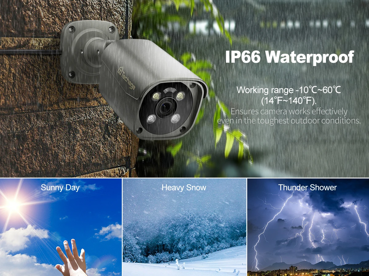 Techage 8MP Ultra HD 4K POE AI Camera Outdoor H.265 IP Camera Face Detect Full Color Night Two-way Audio for Surveillance System