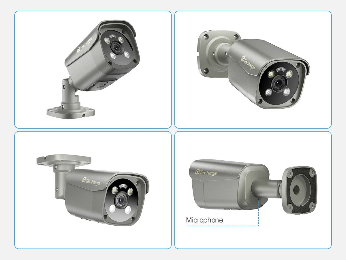 Techage 8MP Ultra HD 4K POE AI Camera Outdoor H.265 IP Camera Face Detect Full Color Night Two-way Audio for Surveillance System