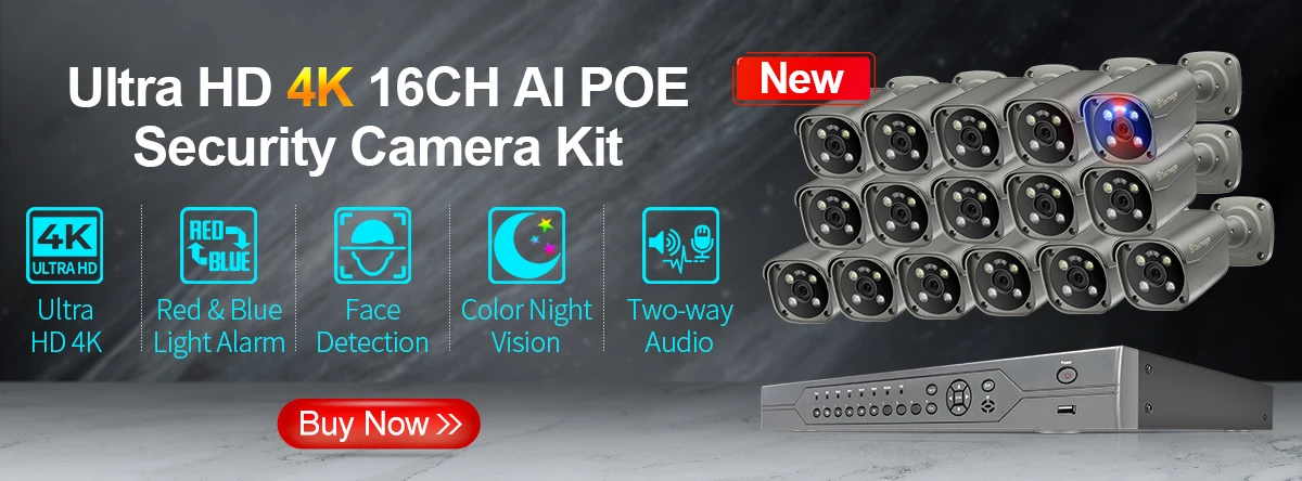 Techage 8MP Ultra HD 4K POE AI Camera Outdoor H.265 IP Camera Face Detect Full Color Night Two-way Audio for Surveillance System