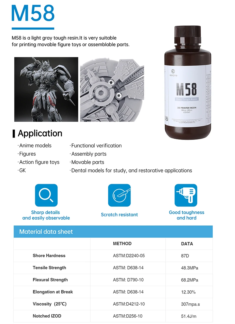 Resione 1KG ABS Like Tough Flexible Dental Transparent UV Resin 3d For Elegoo Anycubic Resin 3d Photon Resin