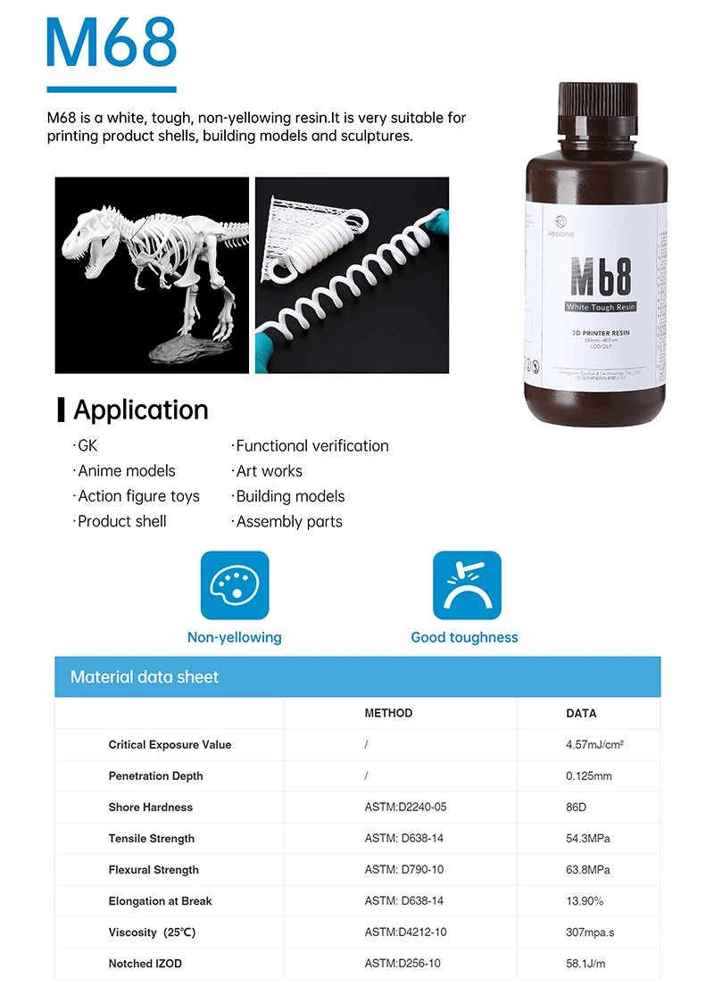 Resione 1KG ABS Like Tough Flexible Dental Transparent UV Resin 3d For Elegoo Anycubic Resin 3d Photon Resin