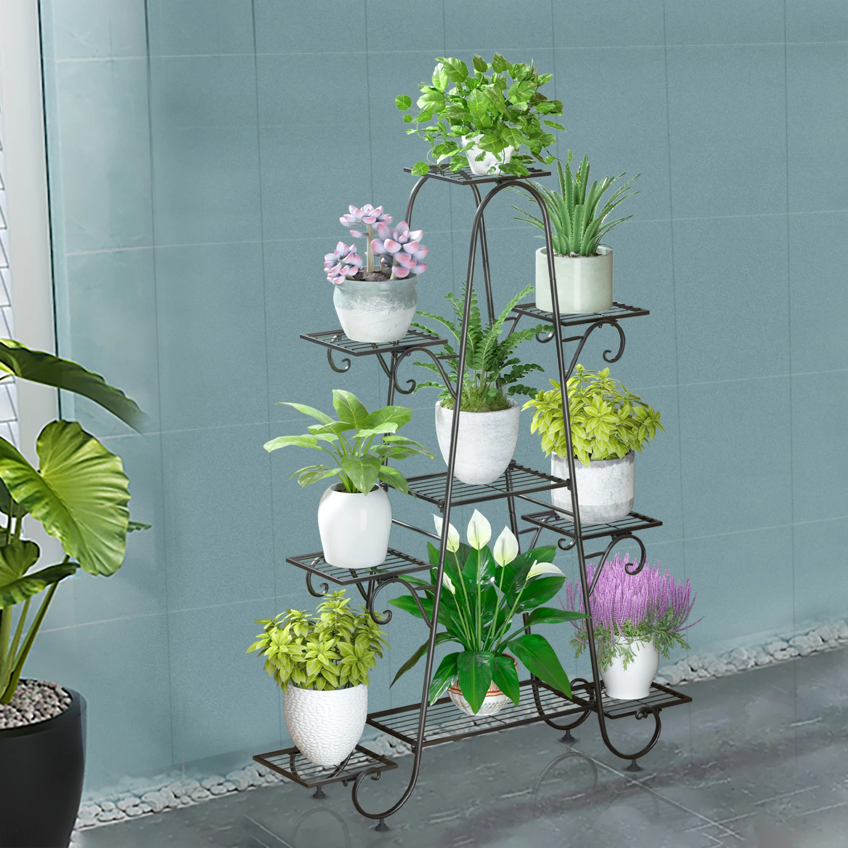 9 Tier Plant Stand Indoor Outdoor, Metal Multilayer Flower Shelf, Patio Garden Potted Plant Holder Display Rack for Plants Pots