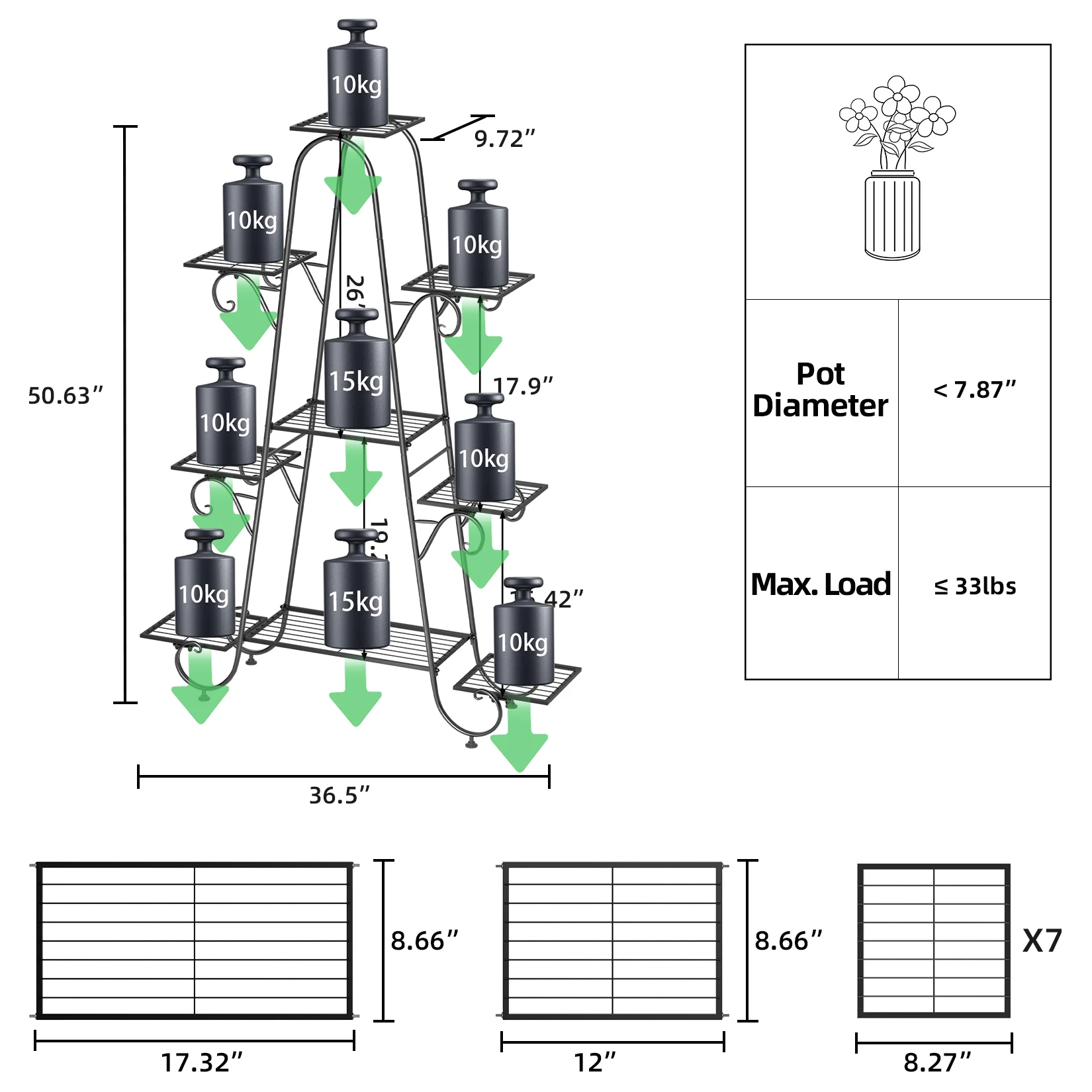 9 Tier Plant Stand Indoor Outdoor, Metal Multilayer Flower Shelf, Patio Garden Potted Plant Holder Display Rack for Plants Pots
