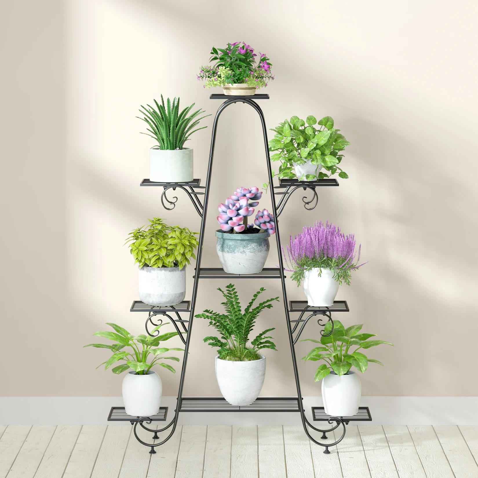 9 Tier Plant Stand Indoor Outdoor, Metal Multilayer Flower Shelf, Patio Garden Potted Plant Holder Display Rack for Plants Pots