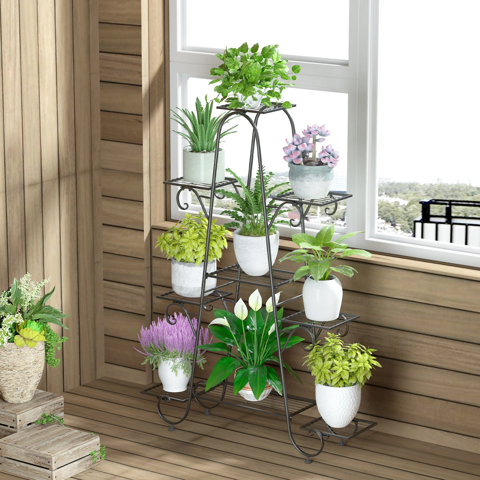 9 Tier Plant Stand Indoor Outdoor, Metal Multilayer Flower Shelf, Patio Garden Potted Plant Holder Display Rack for Plants Pots