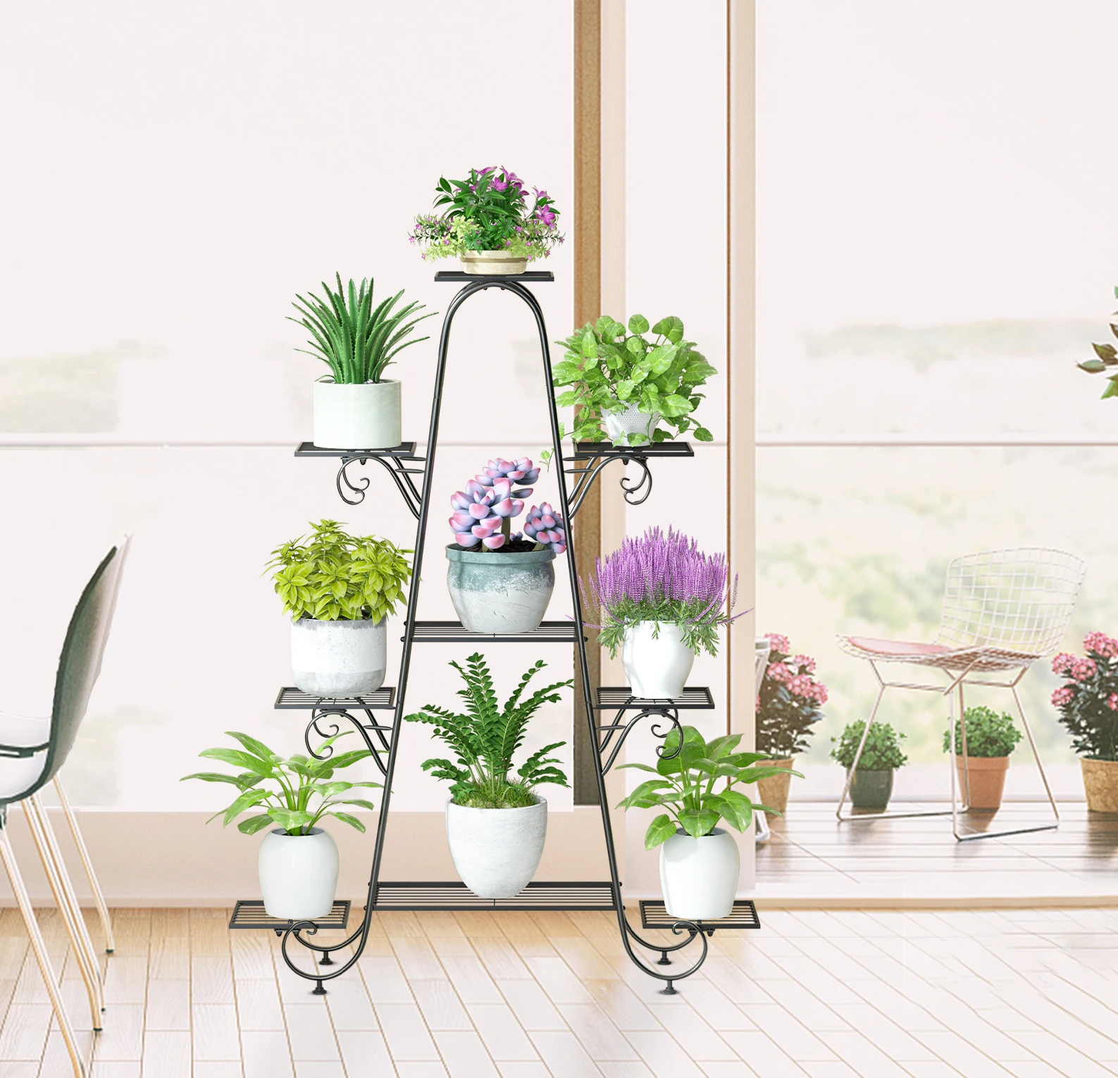 9 Tier Plant Stand Indoor Outdoor, Metal Multilayer Flower Shelf, Patio Garden Potted Plant Holder Display Rack for Plants Pots