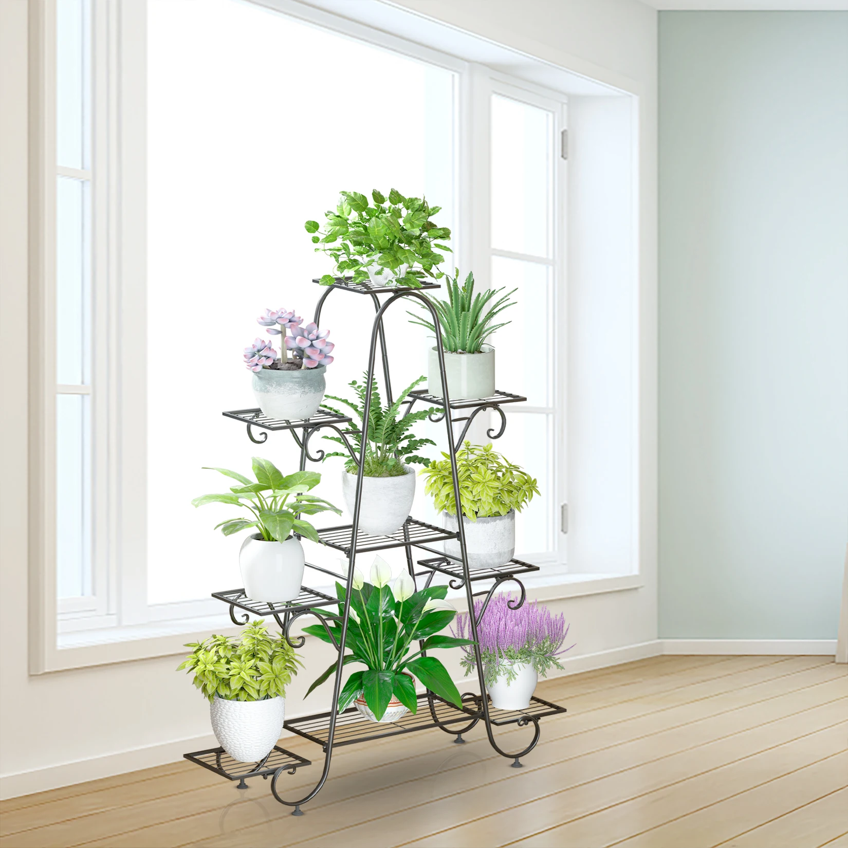 9 Tier Plant Stand Indoor Outdoor, Metal Multilayer Flower Shelf, Patio Garden Potted Plant Holder Display Rack for Plants Pots