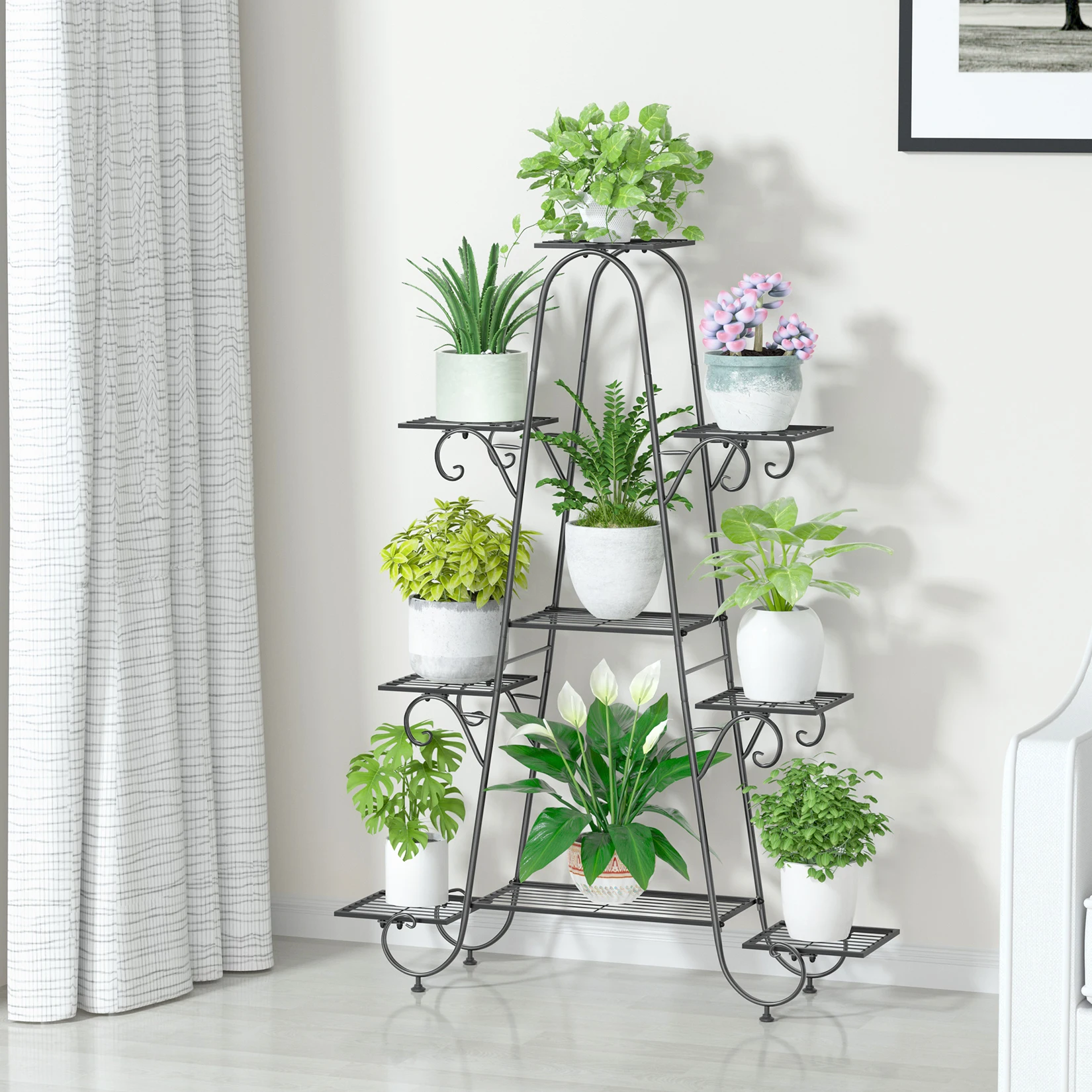 9 Tier Plant Stand Indoor Outdoor, Metal Multilayer Flower Shelf, Patio Garden Potted Plant Holder Display Rack for Plants Pots
