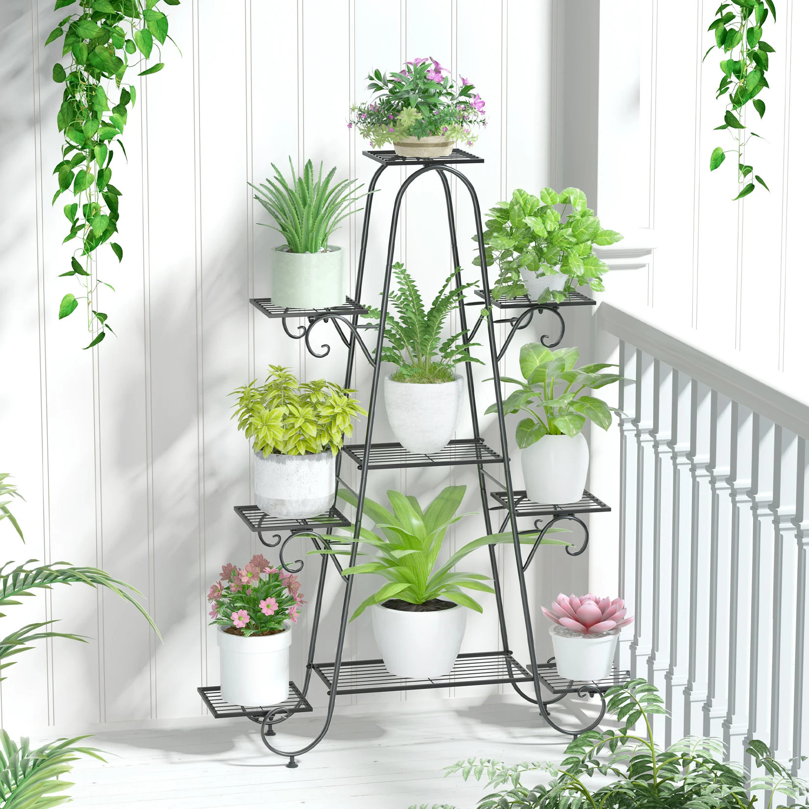 9 Tier Plant Stand Indoor Outdoor, Metal Multilayer Flower Shelf, Patio Garden Potted Plant Holder Display Rack for Plants Pots