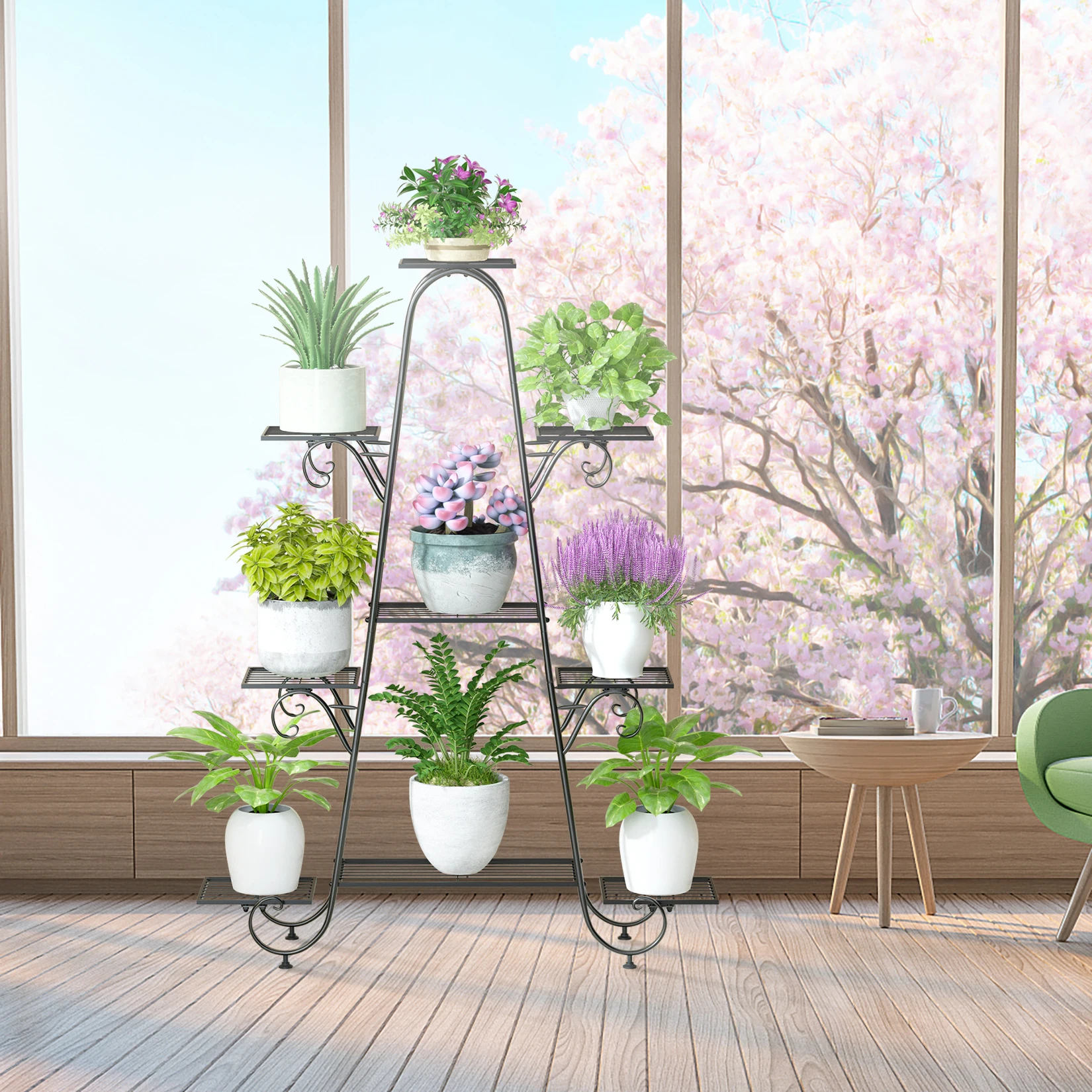 9 Tier Plant Stand Indoor Outdoor, Metal Multilayer Flower Shelf, Patio Garden Potted Plant Holder Display Rack for Plants Pots