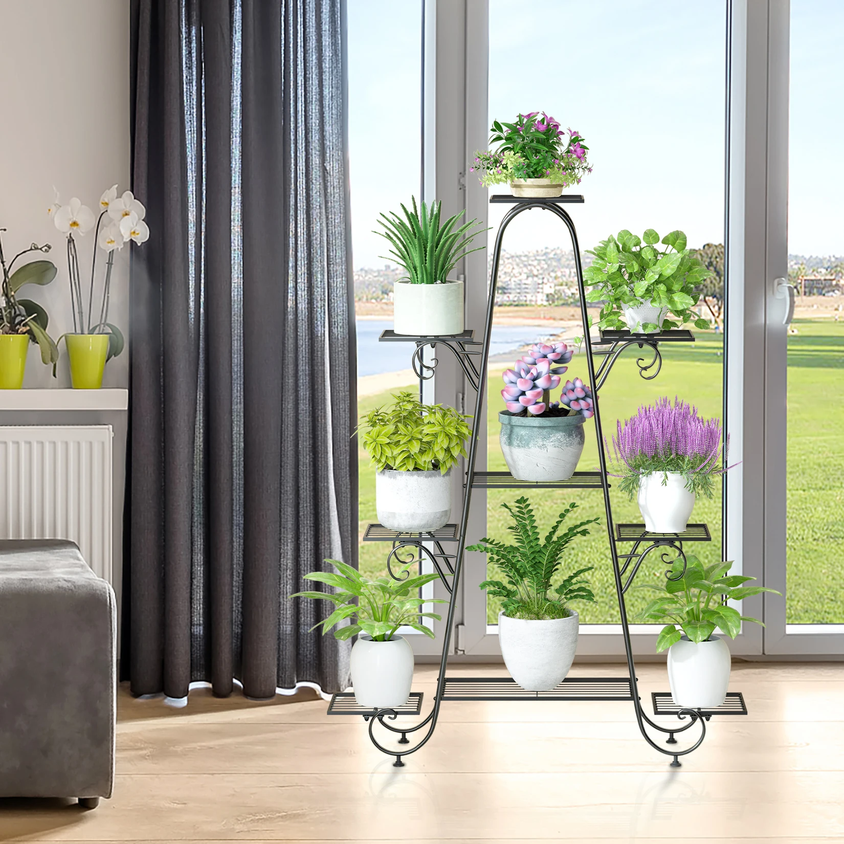 9 Tier Plant Stand Indoor Outdoor, Metal Multilayer Flower Shelf, Patio Garden Potted Plant Holder Display Rack for Plants Pots