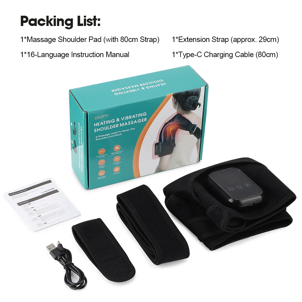 Electric Shoulder Massage Belt Brace Cordless Vibration Physiotherapy Muscle Relaxation Massager for Knee Elbow Support Strap