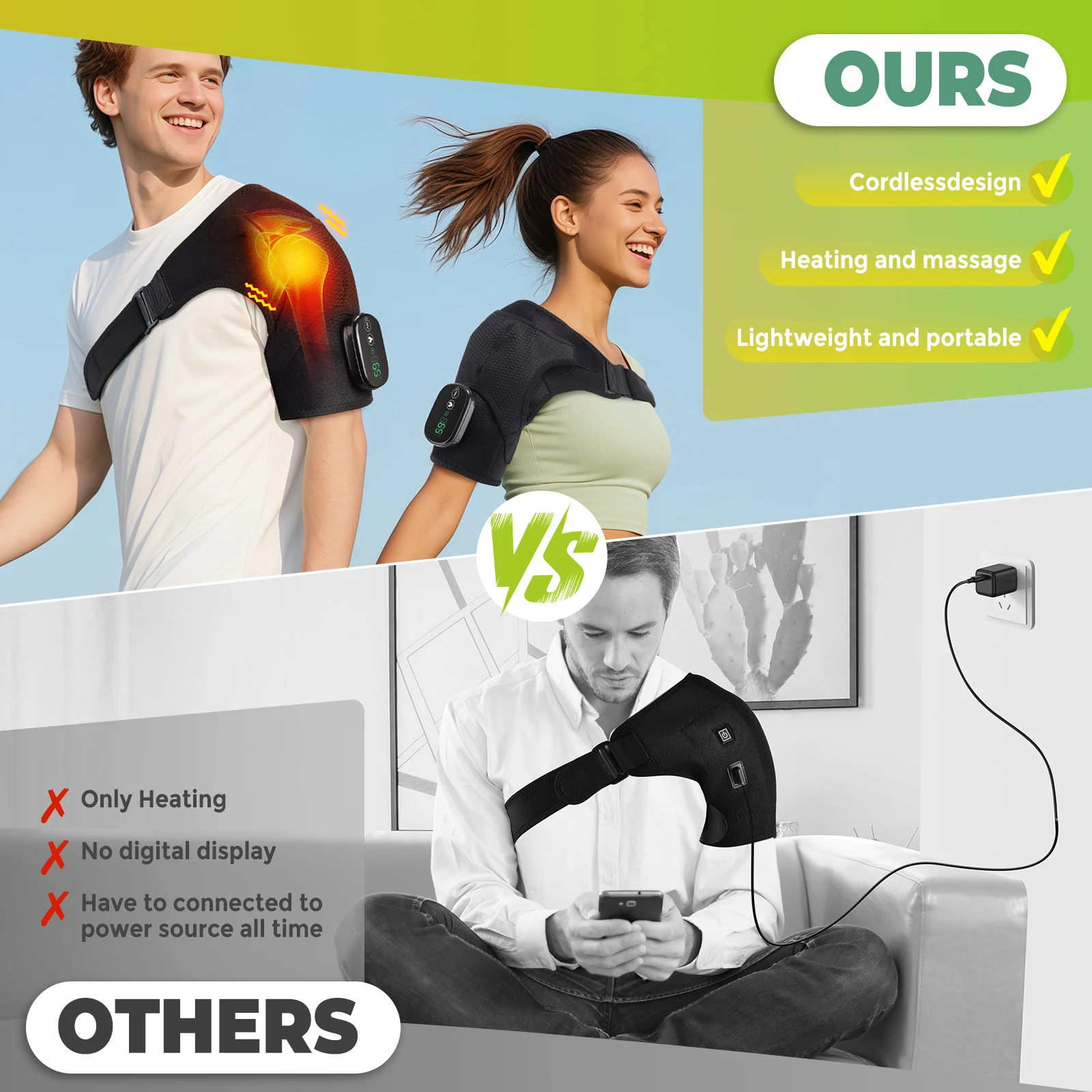 Electric Shoulder Massage Belt Brace Cordless Vibration Physiotherapy Muscle Relaxation Massager for Knee Elbow Support Strap