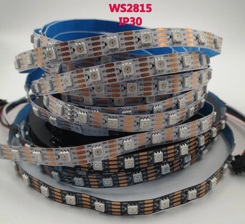 5m/roll WS2815 DC12V (WS2812B/WS2813) RGB LED Pixels Strip Light Individually Addressable LED Dual-Signal 30/60/144 Pixels/Led/m