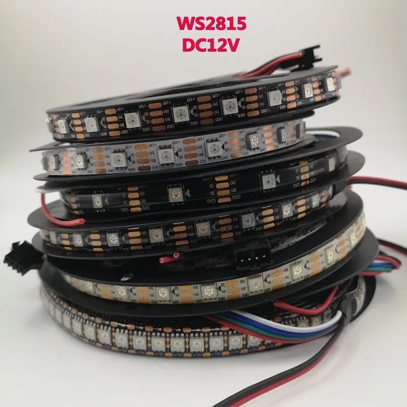 5m/roll WS2815 DC12V (WS2812B/WS2813) RGB LED Pixels Strip Light Individually Addressable LED Dual-Signal 30/60/144 Pixels/Led/m
