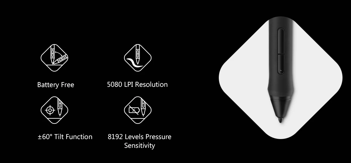HUION PW500 Battery-Free Stylus for KAMVAS GT-191V2 / KAMVAS PRO 20/ 22 and Inspiroy Q11KV2 / WH1409V2 /Q620M