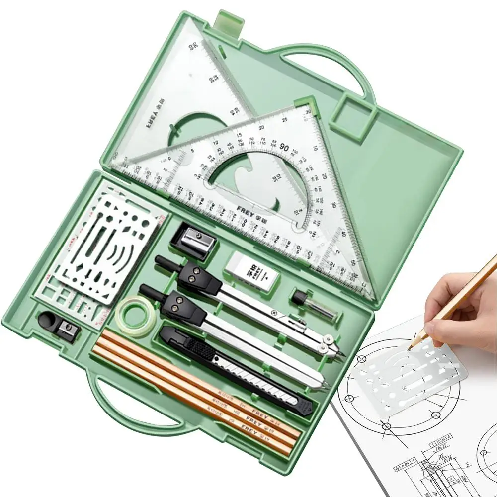 Drafting Kit Geometry Drawing Tools Set Triangle Ruler Compass Protractor Set Drafting Supplies Architecture Drawing Pencils