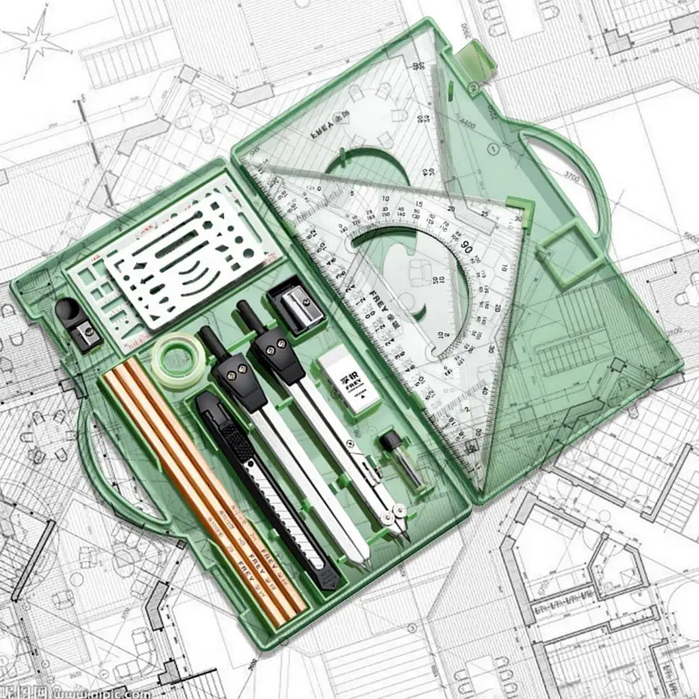 Drafting Kit Geometry Drawing Tools Set Triangle Ruler Compass Protractor Set Drafting Supplies Architecture Drawing Pencils