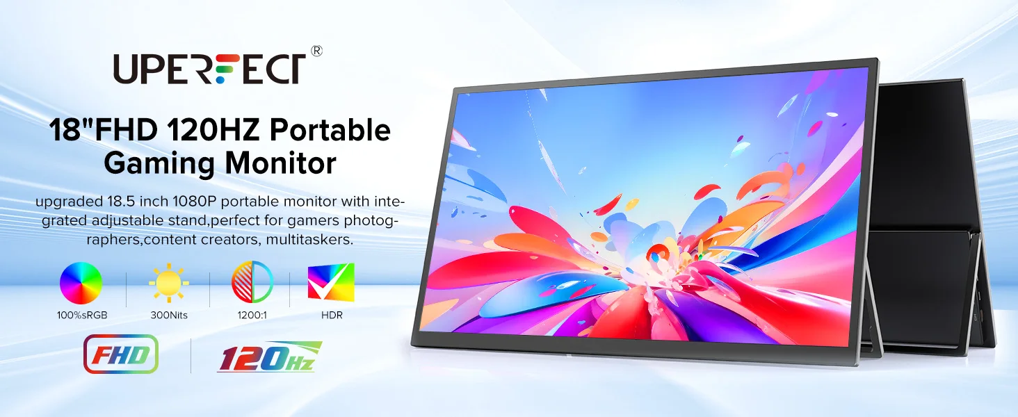UPERFECT 18.5" Portable Monitor IPS PS5 XBOX 1080P 120Hz Gaming IPS Display For Laptop Dual USB C HDMI Computer Extend Screen