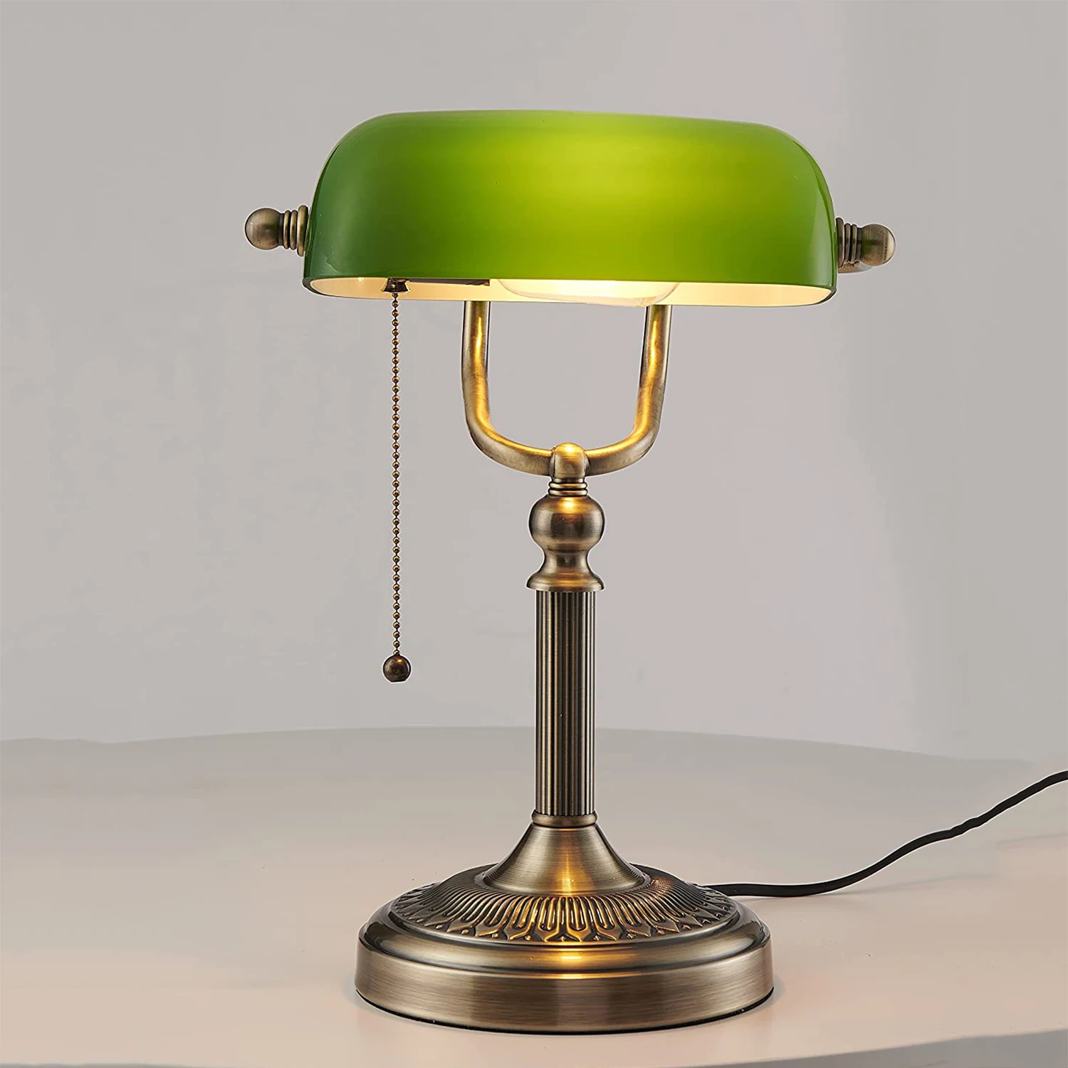 Green glass banker lamp table lamp with Chian switch E27/E26 Desk Lamp
