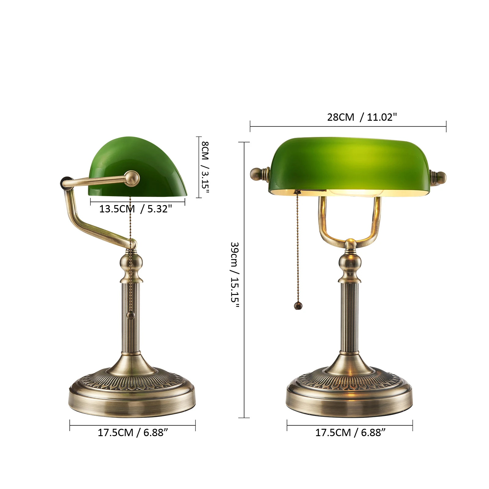 Green glass banker lamp table lamp with Chian switch E27/E26 Desk Lamp