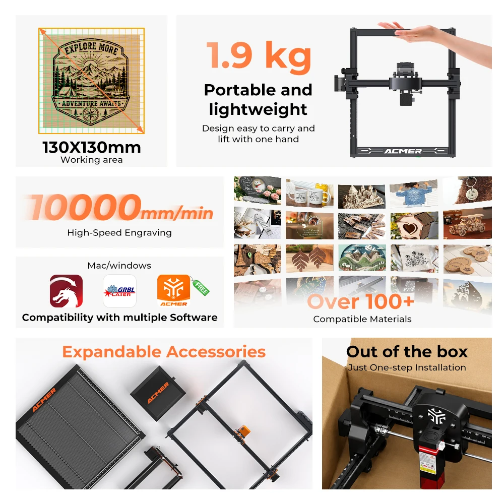 ACMER S1 6W/3.5W/2.5W Mini Portable Laser Engraver DIY Cutting Engraving Machine Engrave Logo Wood Painted Acrylic Glass Leather