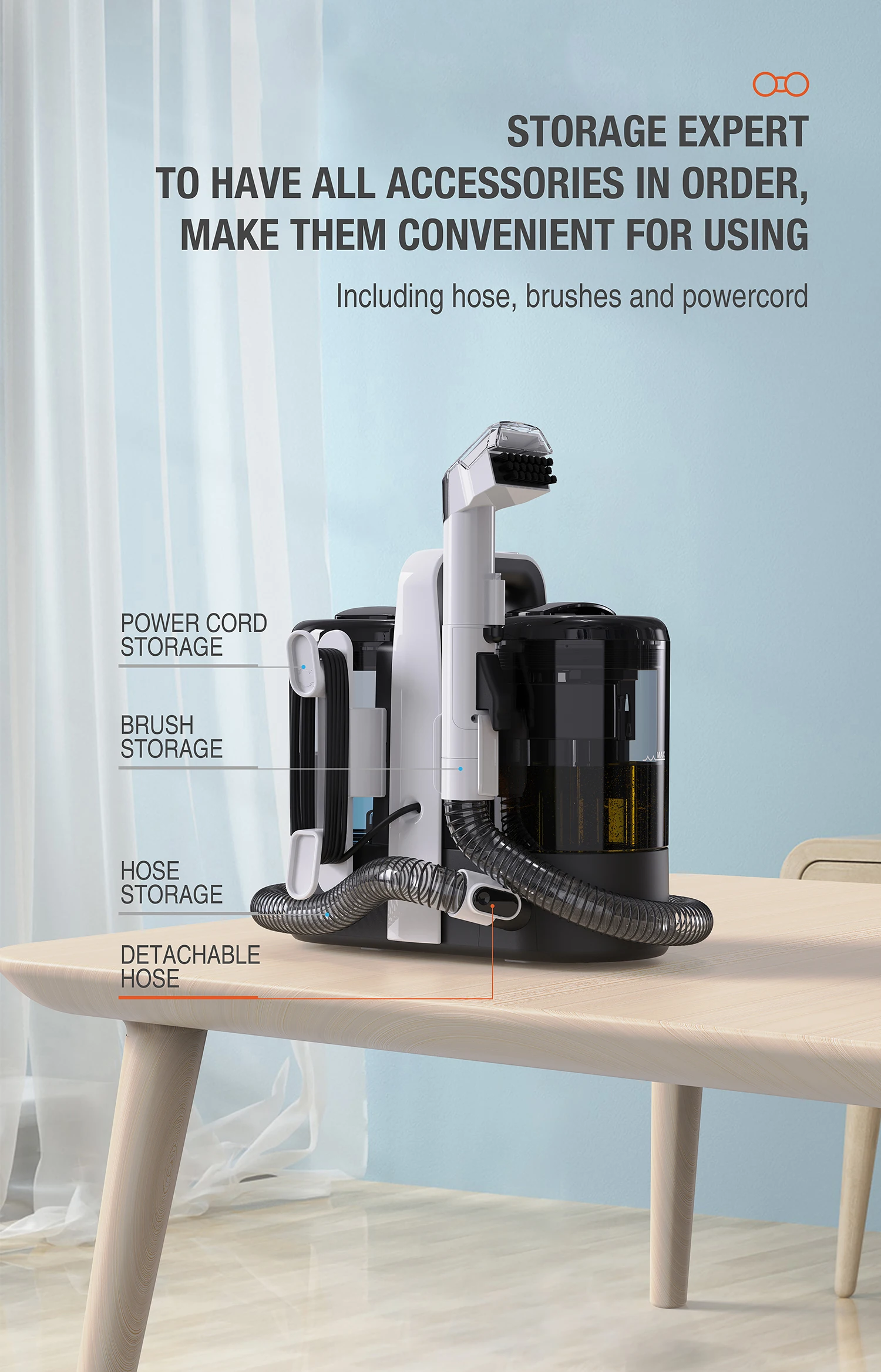 OMESER W07 Handheld Carpet Cleaner 600W 15KPa Corded Spot Clean Machine Wet Fabric Sofa Cleaning for Home Pet Portable Car
