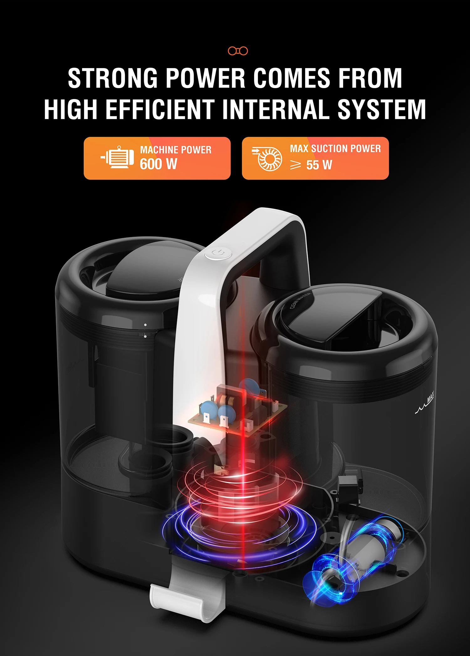 OMESER W07 Handheld Carpet Cleaner 600W 15KPa Corded Spot Clean Machine Wet Fabric Sofa Cleaning for Home Pet Portable Car