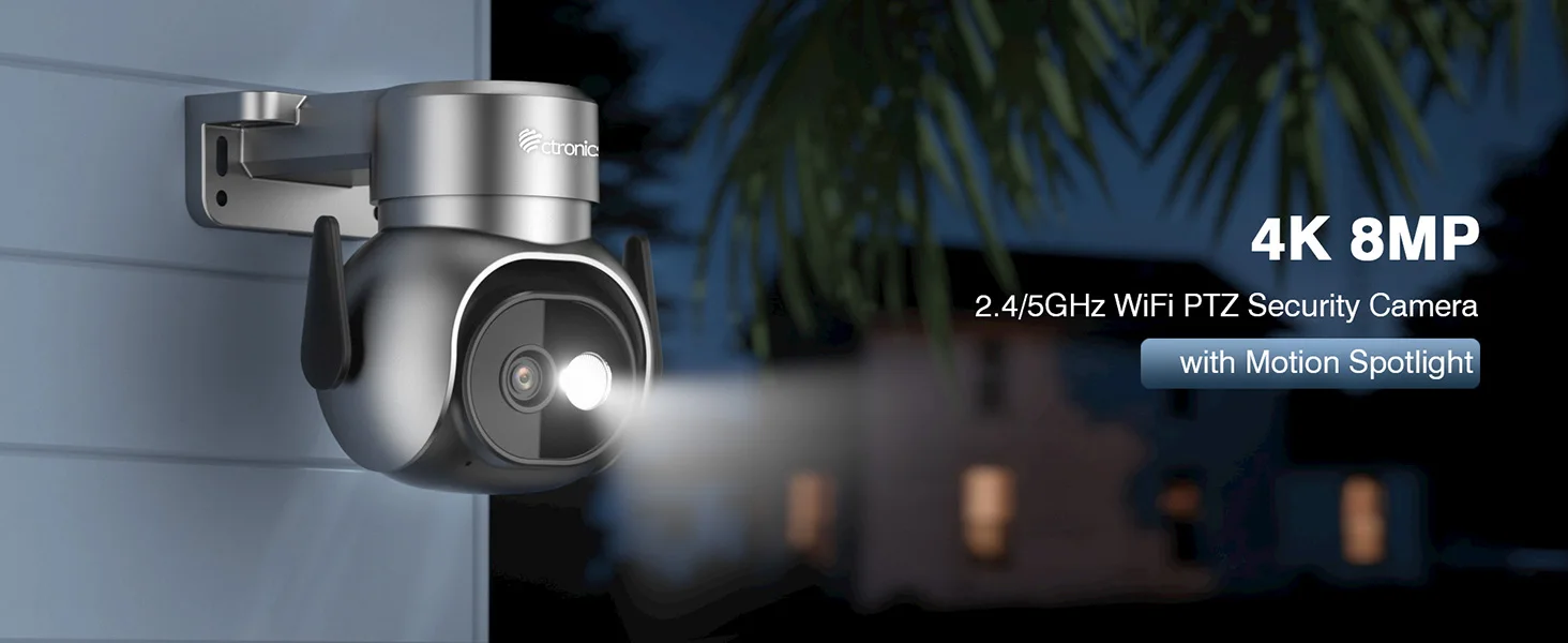 Ctronics Real 4K 8MP Outdoor WiFi 5Ghz Surveillance Camera Human Animal Car Auto Tracking 360 Color Night Vision Two-Way Audio