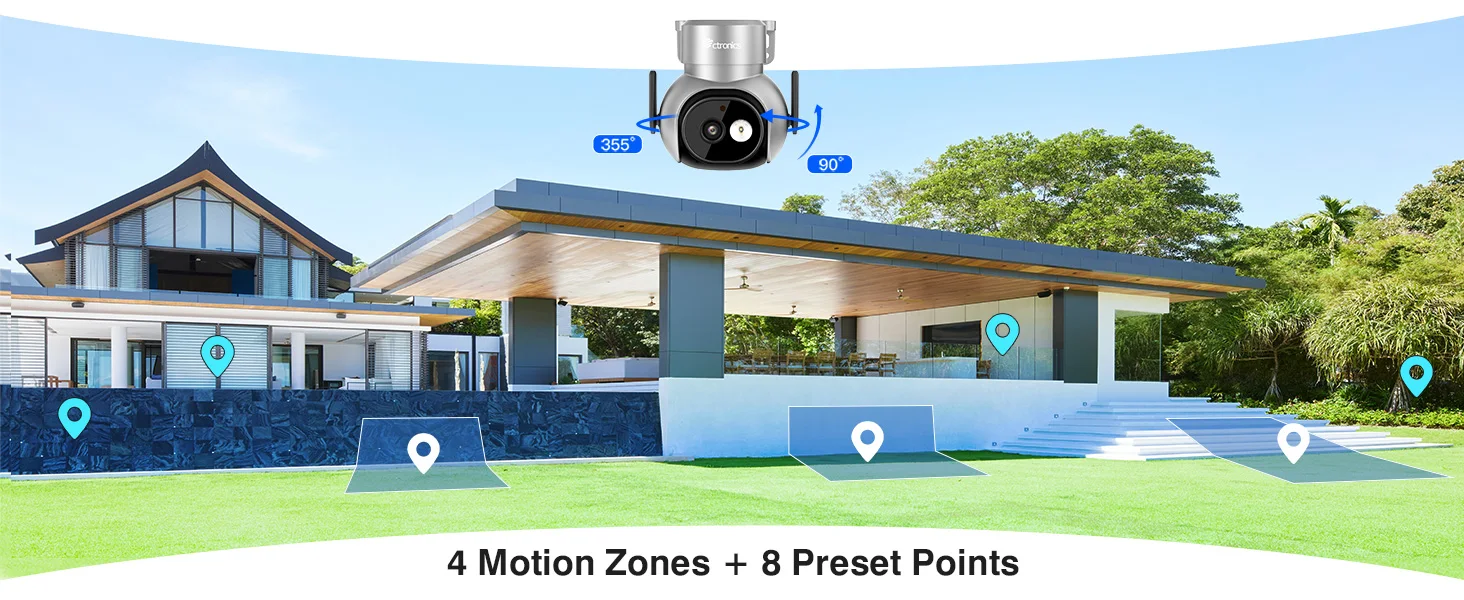 Ctronics Real 4K 8MP Outdoor WiFi 5Ghz Surveillance Camera Human Animal Car Auto Tracking 360 Color Night Vision Two-Way Audio