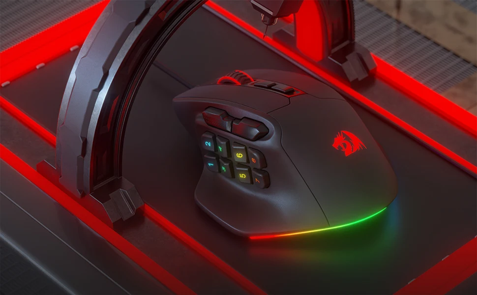 Redragon M811 Aatrox MMO Gaming Mouse, 15 Programmable Buttons Wired RGB Gamer Mouse w/ Ergonomic Natural Grip Build