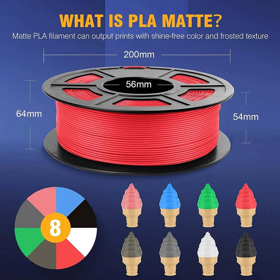 JAYO PLA Matte Filament 10 Rolls PLA 3D Printer Filament 1.75mm 1.1KG Neatly Wound Smooth Matte Finish Materials For FDM 3D