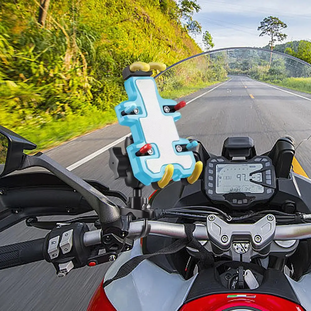 Motorcycle Electric Bike Mobile Phone Holder 360 Degree Rotatable Protective Bracket GPS Mount Phone Holder Shock Absorber