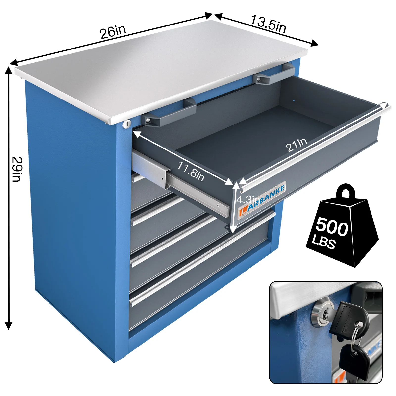5-Drawer Tool Chest,Locking Metal Tool Cabinet with Drawer Liners,Non-slip Pearl Cotton Mat