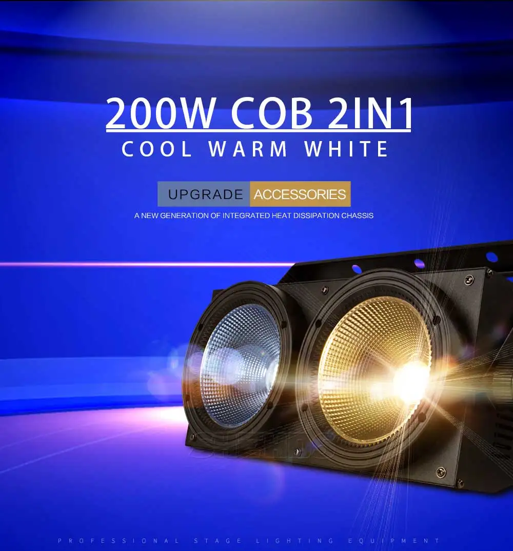 SHEHDS LED 2 Eyes 200W DMX Cool+Warm White COB High Power Blinder Stage Lamp for Theater Concert Decorative Effect Light