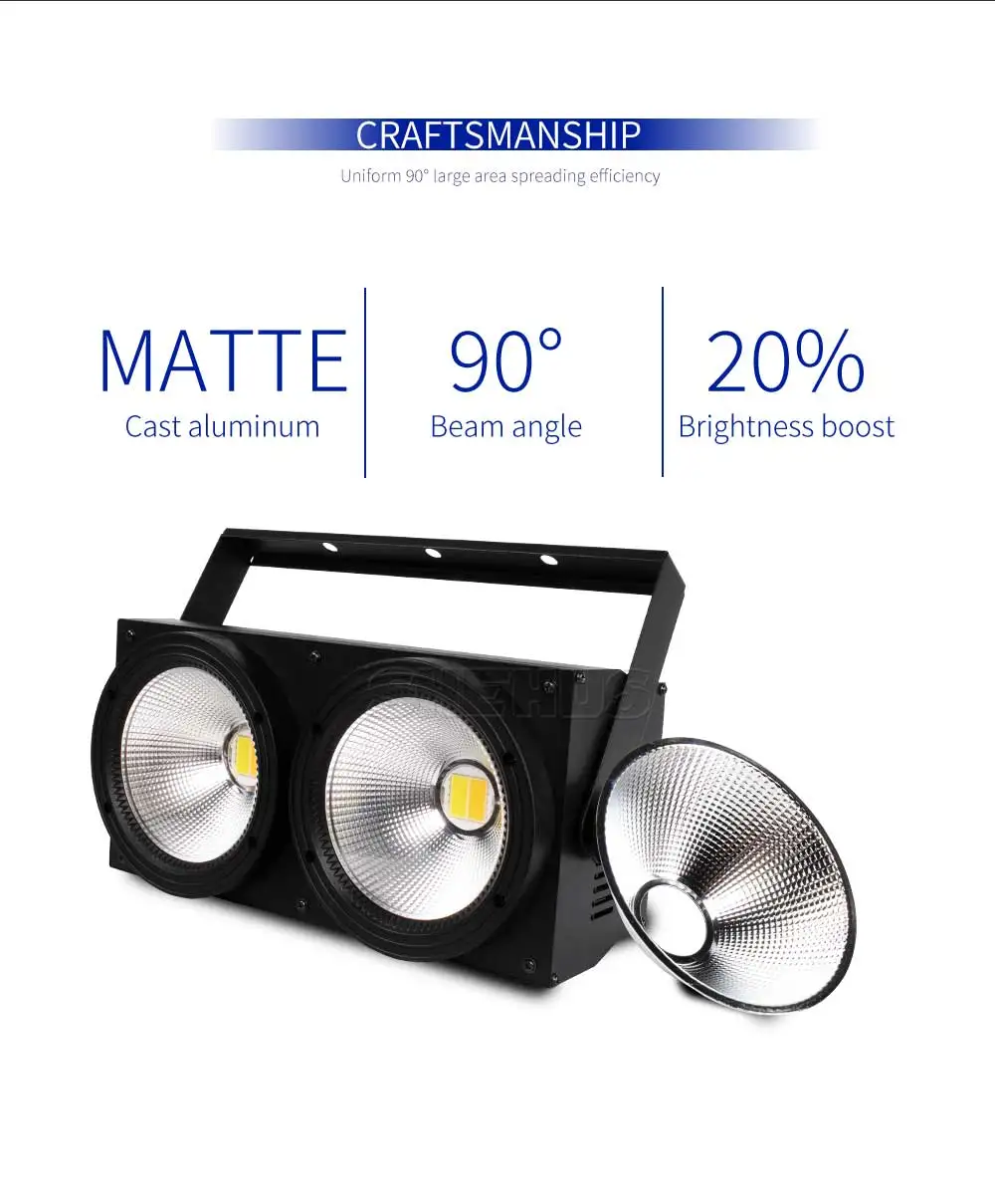 SHEHDS LED 2 Eyes 200W DMX Cool+Warm White COB High Power Blinder Stage Lamp for Theater Concert Decorative Effect Light