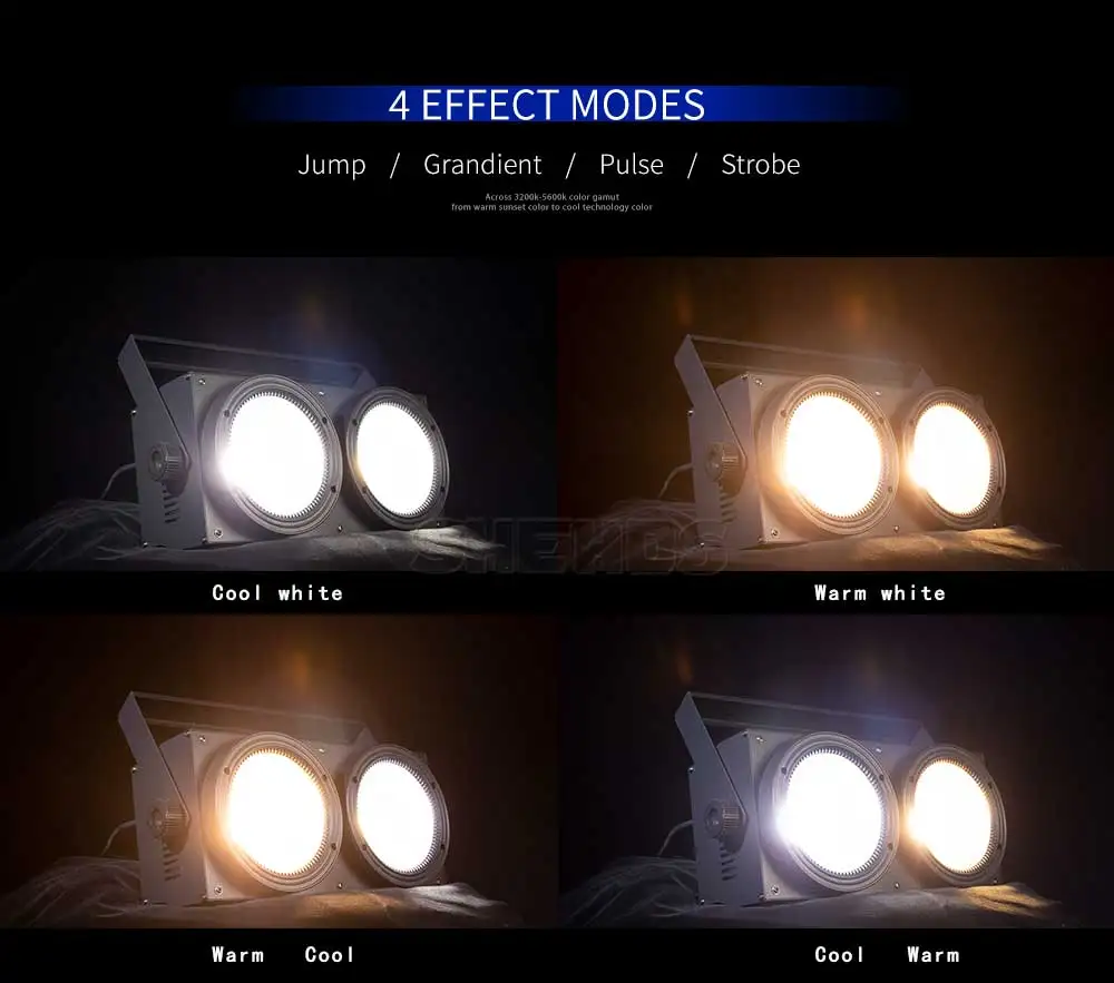 SHEHDS LED 2 Eyes 200W DMX Cool+Warm White COB High Power Blinder Stage Lamp for Theater Concert Decorative Effect Light