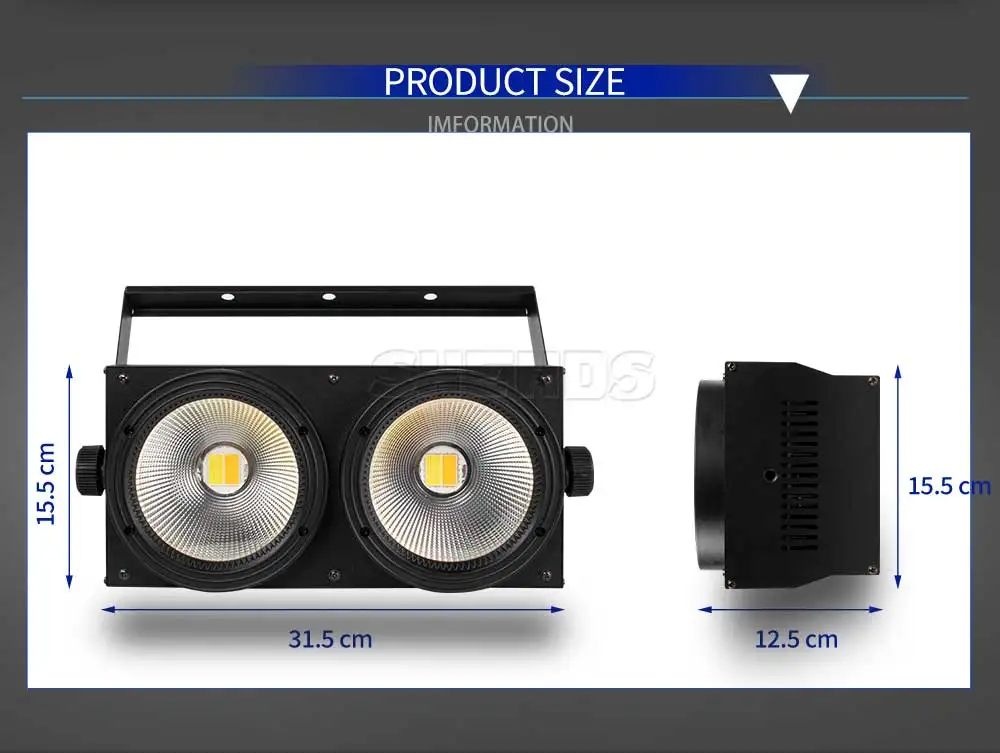SHEHDS LED 2 Eyes 200W DMX Cool+Warm White COB High Power Blinder Stage Lamp for Theater Concert Decorative Effect Light