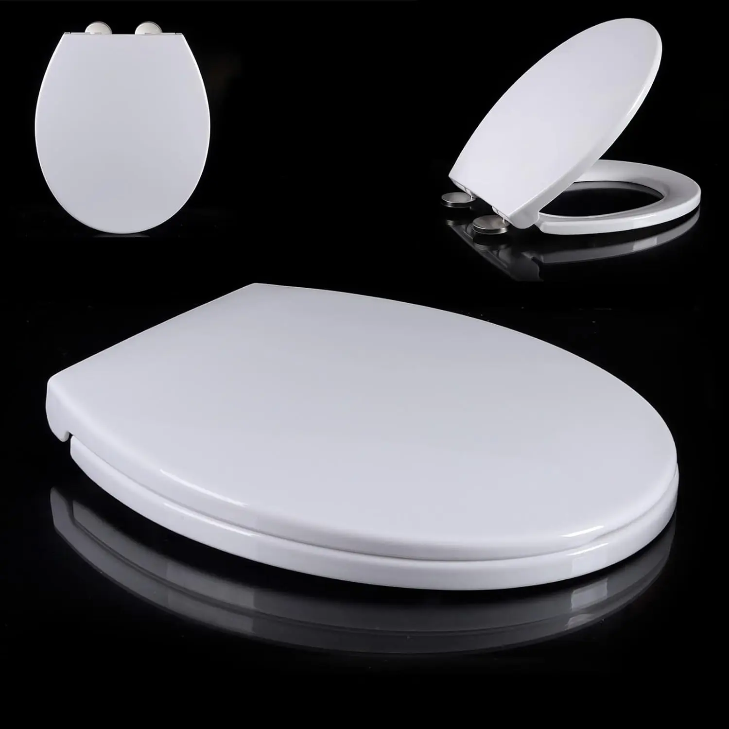 Soft Close Square Toilet Seat Quick Release,Anti-Bacterial White+360° Adjustable Stainless Hinges, Simple Top Fixing Lid Loo WC