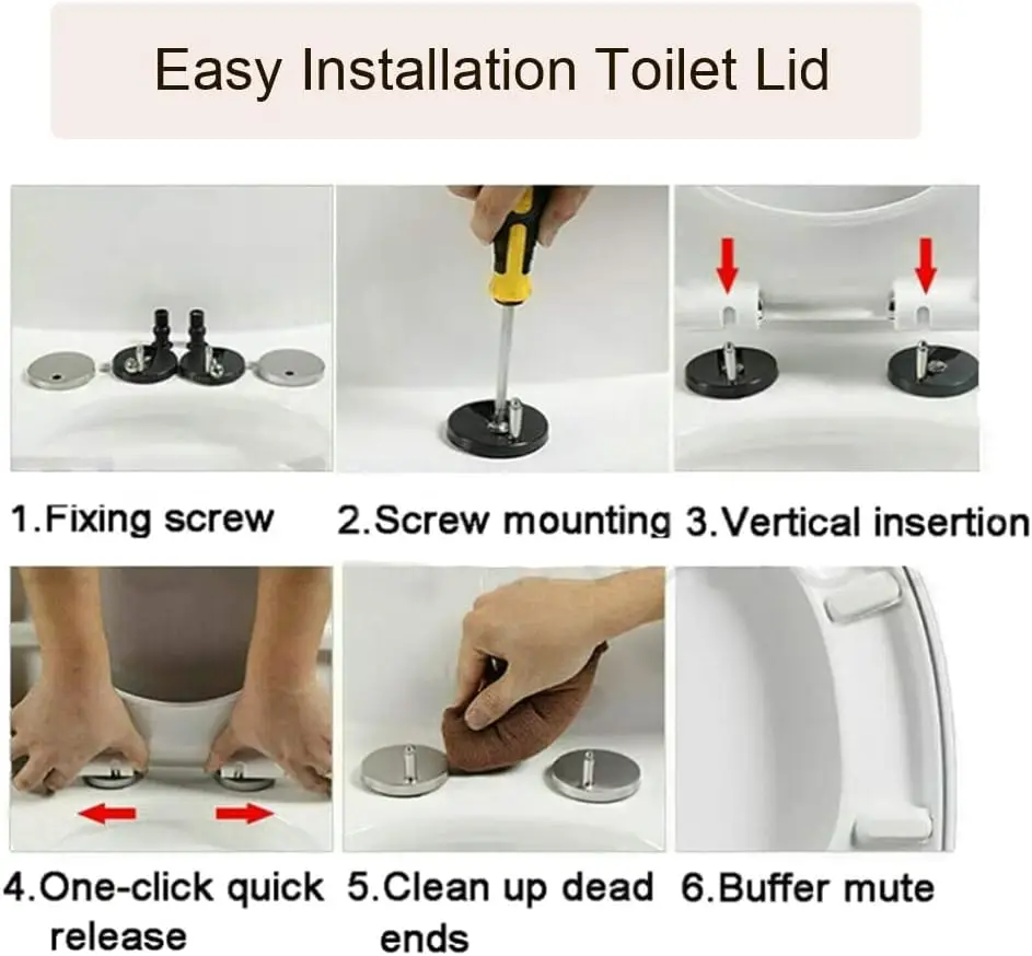 Soft Close Square Toilet Seat Quick Release,Anti-Bacterial White+360° Adjustable Stainless Hinges, Simple Top Fixing Lid Loo WC