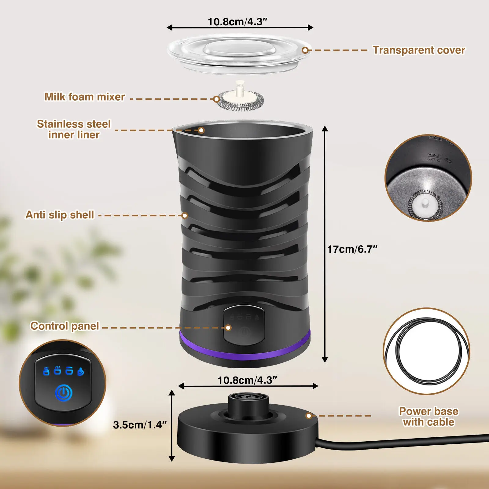 DayPlus 4 in 1 1500W Electric Automatic Milk Frother Maker Steamer Frother Machine,600ml Hot & Cold Foamer for Latte Coffee